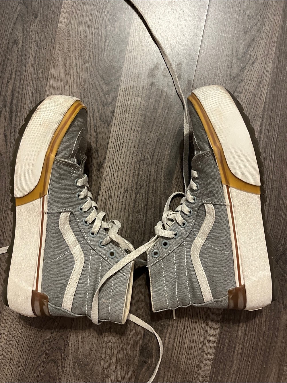 Vans womans High-Top platform Sneakers in blue, White & Tan with Gold Trim - Picture 3 of 6
